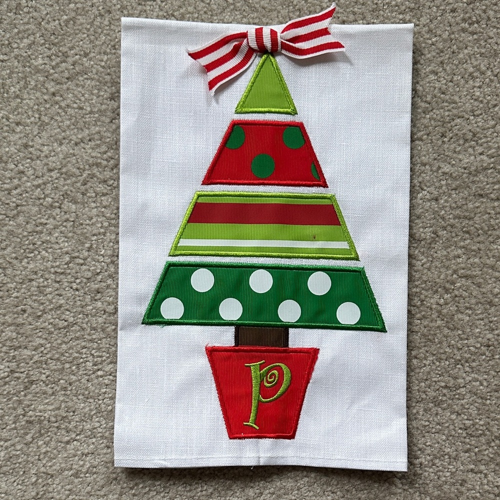 Mudpie Christmas Tree Towel with letter “P”